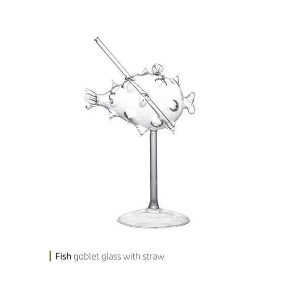 Fish goblet glass with straw