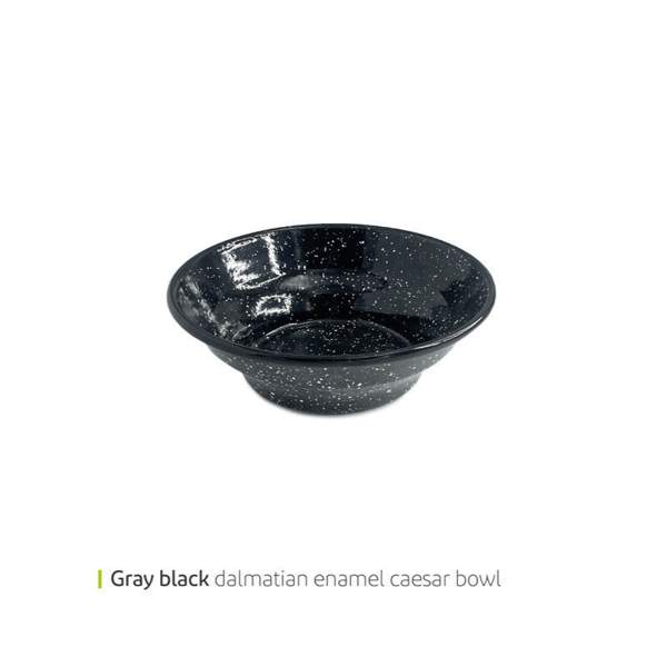Gray black dalmatian enamel caesar bowl